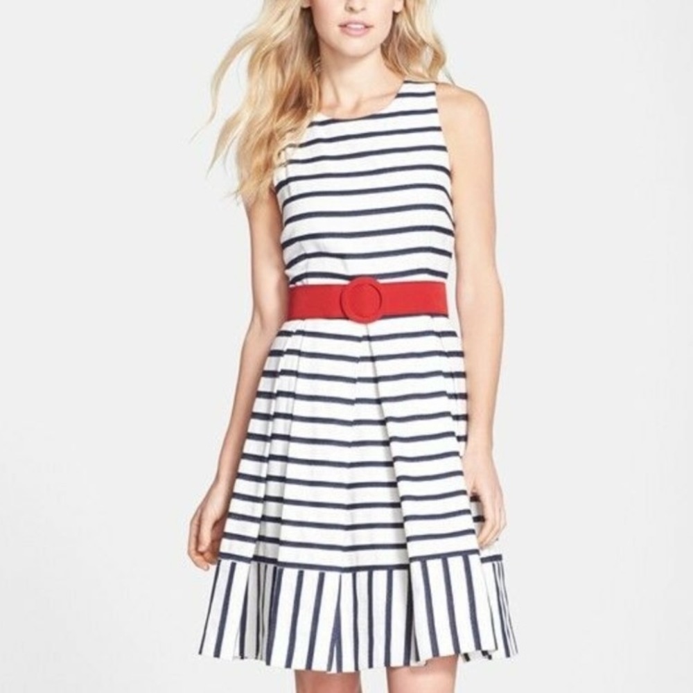 Eliza J Nautical Navy and White Stripe Nautical Fit and Flare Dress